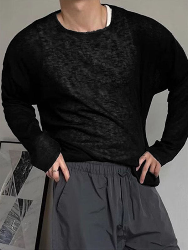 Mens Lightweight Textured Knit Long Sleeve T-Shirt SKUK71330