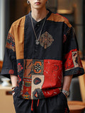 Mens Ethnic Print Stand Collar Casual Shirt SKUK58520