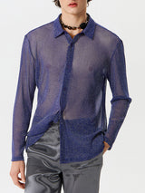 Mens Glitter See Through Long Sleeve Shirt SKUK51632