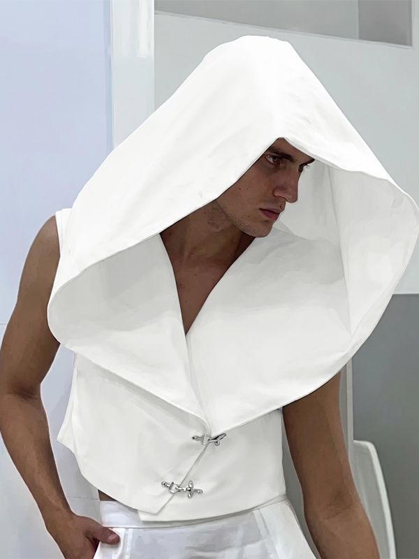 Men's Deconstructed Solid Color Loose Hooded Tank SKUL66018