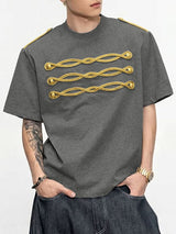 Men's High Street Vintage Military Gold Braided Embroidery T-shirt SKUL73508