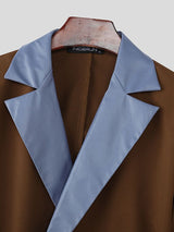 Men's Faux Leather Contrast Color Double Breasted Two Pieces Outfit SKUL47907