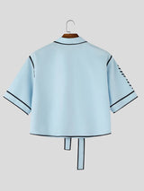 Men's Trendy 2D Comic Style Rose Tie Ribbon Cropped Short Sleeve Shirt SKUL55275