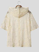 Men's Sheer Lace Hooded Short Sleeve Shirt SKUL26995