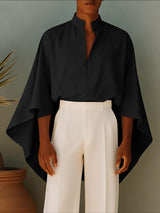 Men's Solid Color Stand Collar 3/4 Length Sleeve Shirt SKUL41045