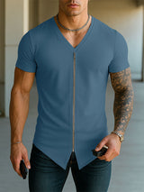 Mens Solid Color Knit Zip Short Sleeve T-Shirt SKUL15007