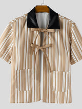 Men's Striped Contrast Tie Short Sleeve Shirt SKUL51947