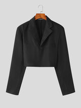 Mens Solid Lapel Casual Blazer Crop Top SKUK27769