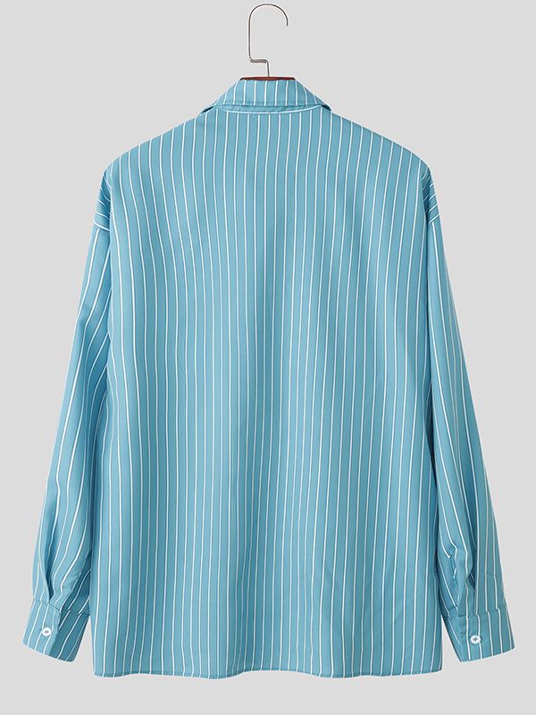 Men's Slogan Print Stripe Long Sleeve Shirt SKUL36405