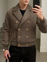 Men's Knit Textured Double Breasted Casual Long Sleeve Jacket SKUL30440