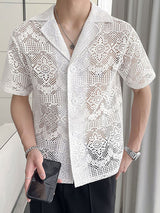 Mens Thin Lace Sheer Short Sleeve Shirt SKUK65524