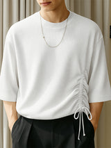 Mens Solid Color Textured Drawstring Short Sleeve T-Shirt SKUL16850