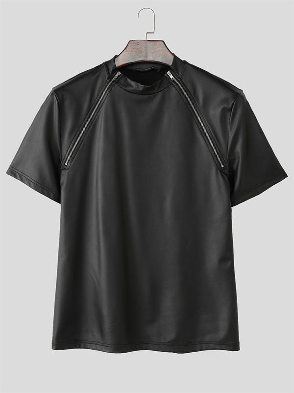 Mens Glitter Zipper Short Sleeve T-Shirt SKUL17041