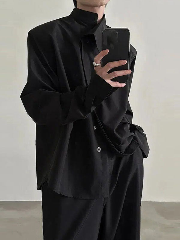 Mens Solid Color Asymmetrical Long Sleeve Shirt SKUL04067