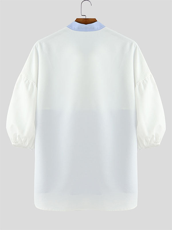 Mens Color Block Patchwork Long Sleeve Shirt SKUL05301