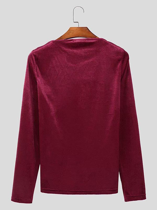 Mens Solid Color Velvet Long Sleeve T-Shirt SKUK97539