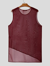 Men's Sexy Avant-Garde Asymmetric Hem Sheer Mesh Longline Sleeveless Tank SKUL66052