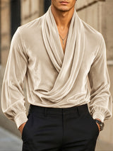 [Pre-order] Men's Victorian Vintage Evening Gala Velvet Draped Cowl Neck Lantern Sleeve Shirt SKUL88524