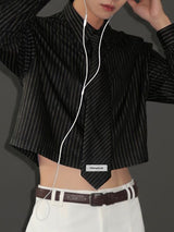 Men's Striped Tie Cropped Long Sleeve Shirt SKUL47902