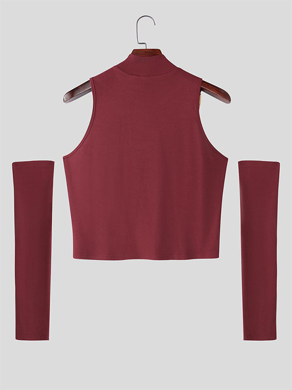 Men's Solid Knit Mock Neck Casual Tank SKUL22780