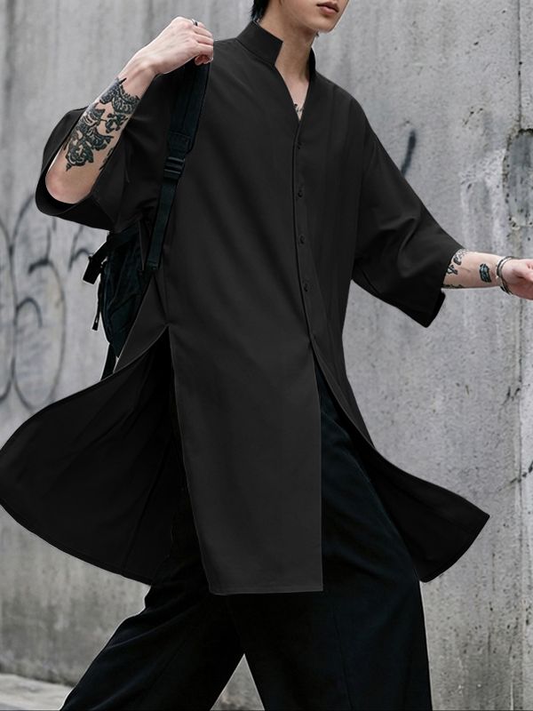 Men's Solid Color Slit Design Half Sleeve Shirt SKUL51072