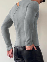 Mens Deconstructed Solid Color Long-Sleeve T-Shirt SKUK74179