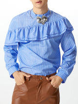 Mens Ruffle Patchwork Striped Long-Sleeve Shirt SKUK81212