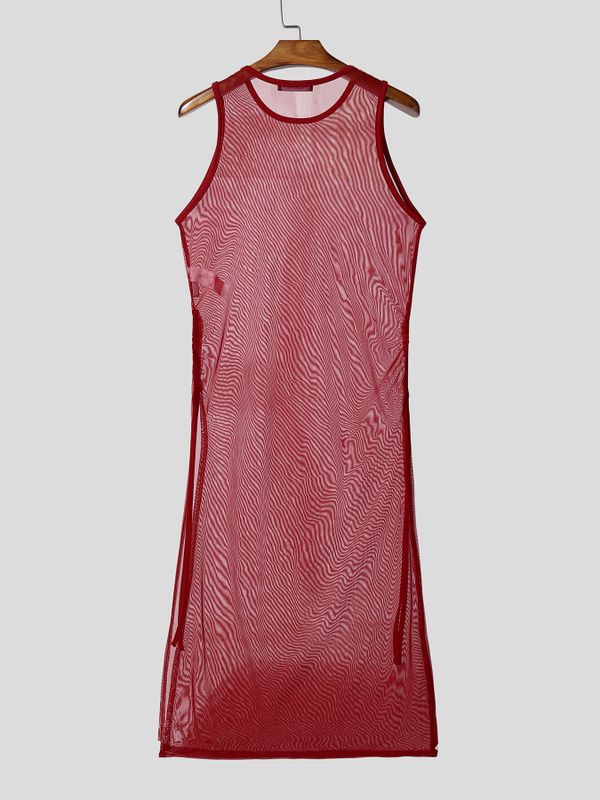 Men's Avant-Garde Sheer Mesh Ultra-High Side Slit Sleeveless Longline Tank SKUL57741