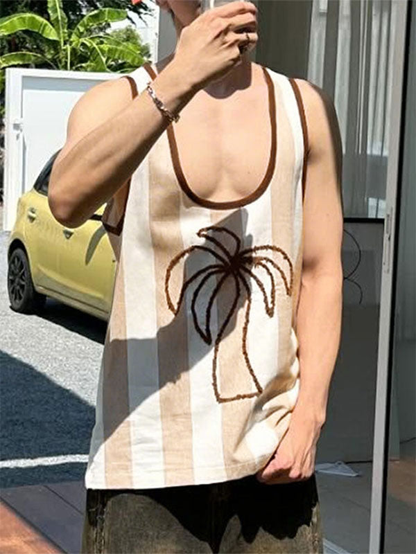 Mens Striped Palm Tree Print Tank SKUL07619