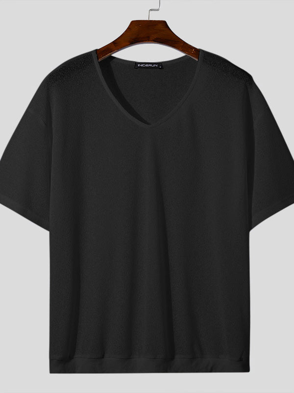 Mens Solid V-Neck Short Sleeve T-Shirt SKUK53851