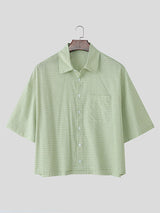 Mens Plaid Cropped Short Sleeve Shirt SKUL02060