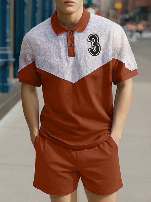 Mens Digital Print Color Block Two Pieces Outfit SKUL20296