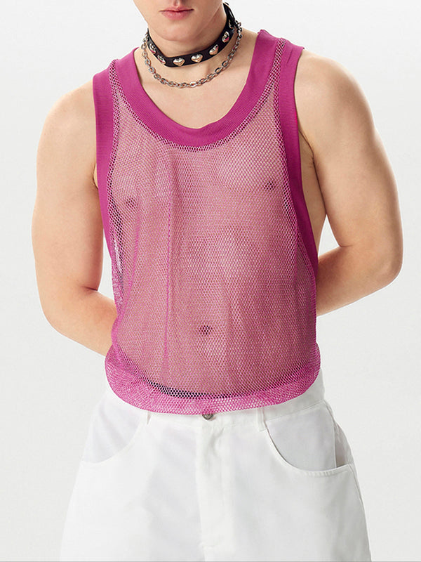 Mens Glitter Mesh See Through Sleeveless Vest SKUK46308