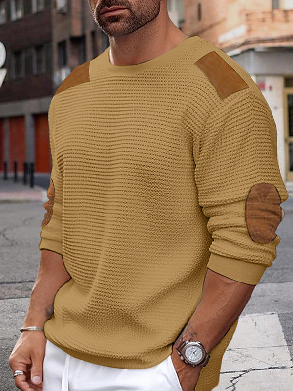 Mens Patched Patchwork Crew Neck Pullover Sweater SKUK41410