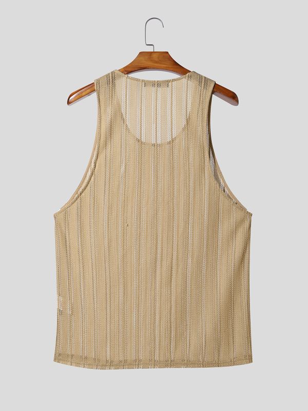Men's Resort Sheer Striped Scoop Neck Slim Fit Tank SKUL70270