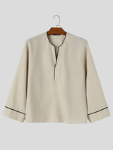 Men's Chill Relaxed City Walk Drop Shoulder Contrast Trim 3/4 Wide Sleeve Shirt SKUL85484