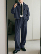 Men's Solid Color Corduroy Casual Two Pieces Outfit SKUL25720