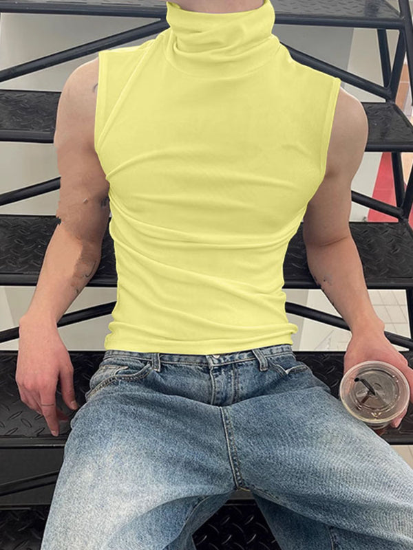 Men's Solid Color Casual Turtleneck Tank SKUL23615