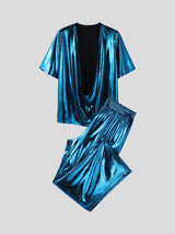 Men's Satin-like Deep V Draped Neck Two Pieces Outfit SKUL55429