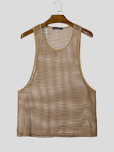 Men's Avant-Garde High-Street All-Over Mesh Round Neck Tank SKUL72634