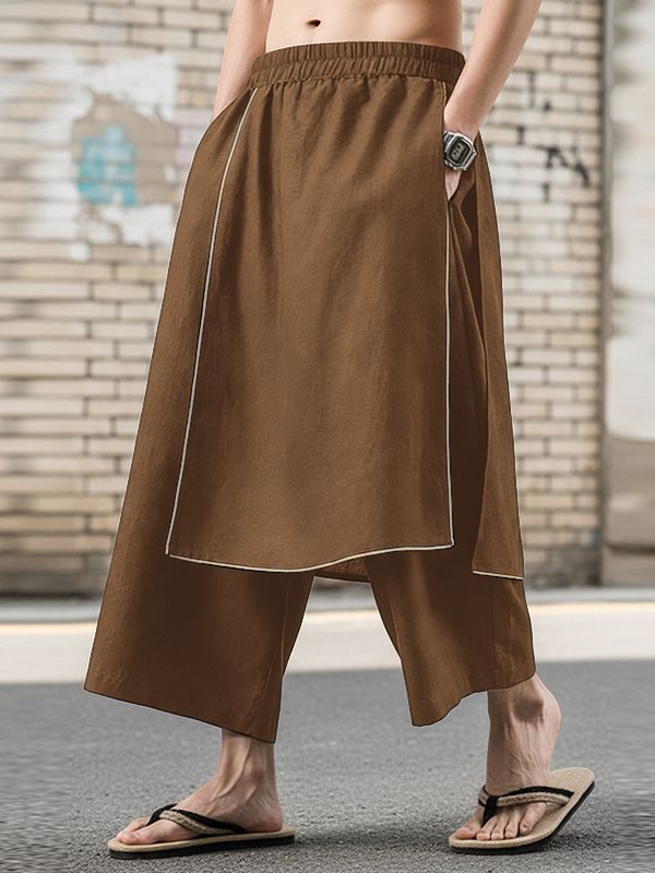 Men's Faux Two Piece Patchwork Loose Pant SKUL51978