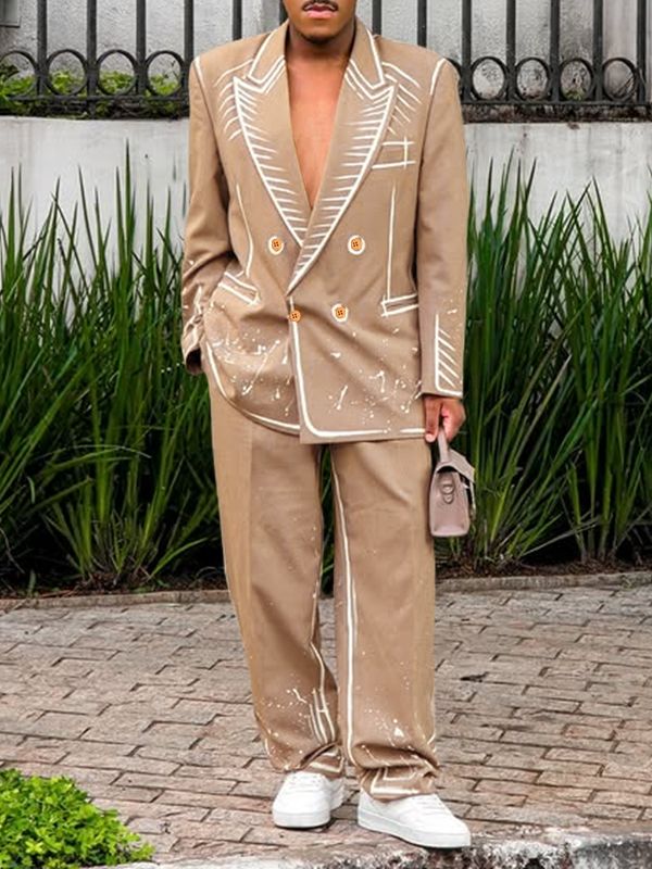 Men's Contrast Color Outline Two Pieces Outfit SKUL29589