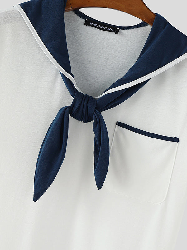 Mens Sailor Collar Short-Sleeve T-Shirt SKUL16989
