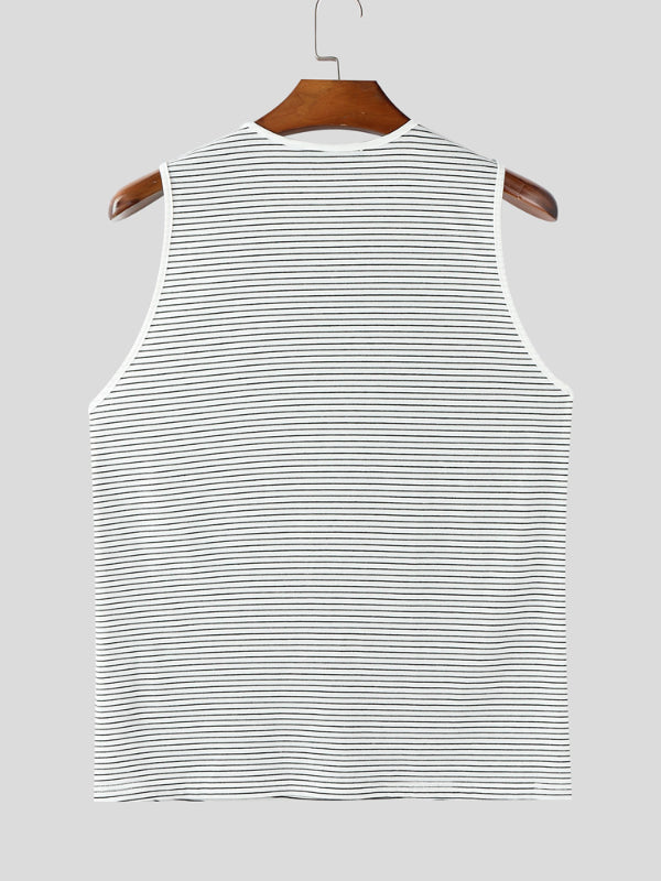 Mens Bow Detail Patchwork Striped Casual Tank SKUL20616