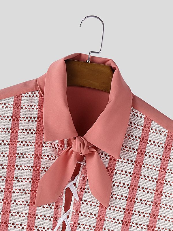 Men's Minimalist Faux Two Piece Patchwork Half Sleeve Shirt SKUL51798