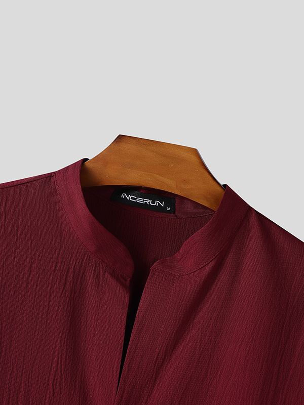 Men's Solid Color Stand Collar Long Sleeve Shirt SKUL49918