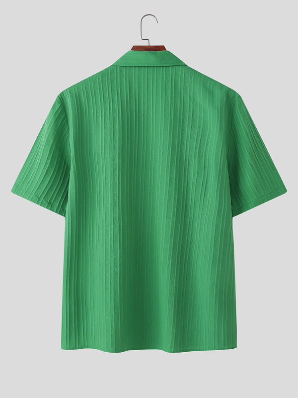 Mens Solid Color Textured Short Sleeve Shirt SKUL21433