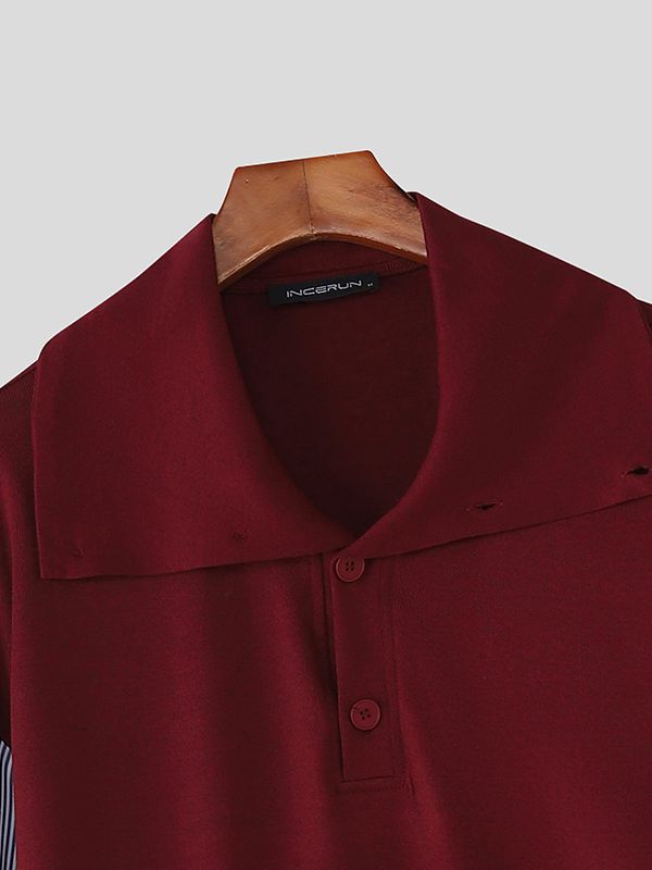 Men's Faux Two Piece Stripe Long Sleeve Shirt SKUL42539