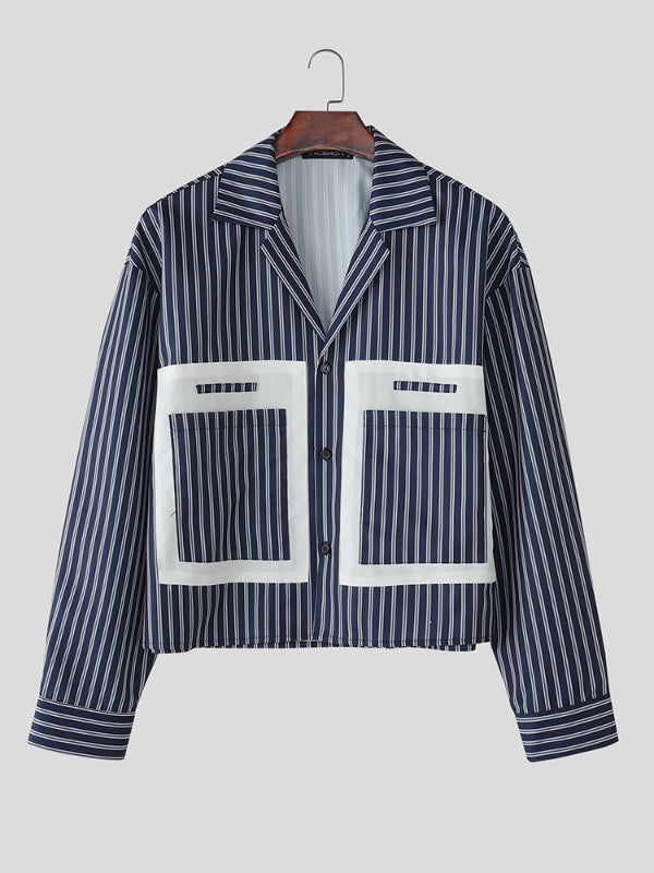 Men's Striped Colorblock Long Sleeve Shirt SKUL28331