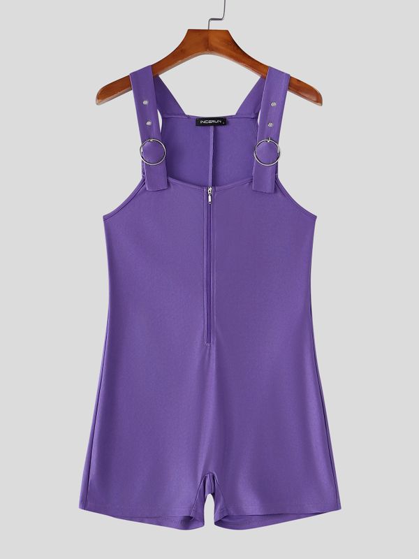 Men's Avant-Garde O-Ring Strap Front Zip Muscle Fit Romper Singlet Tank SKUL72631